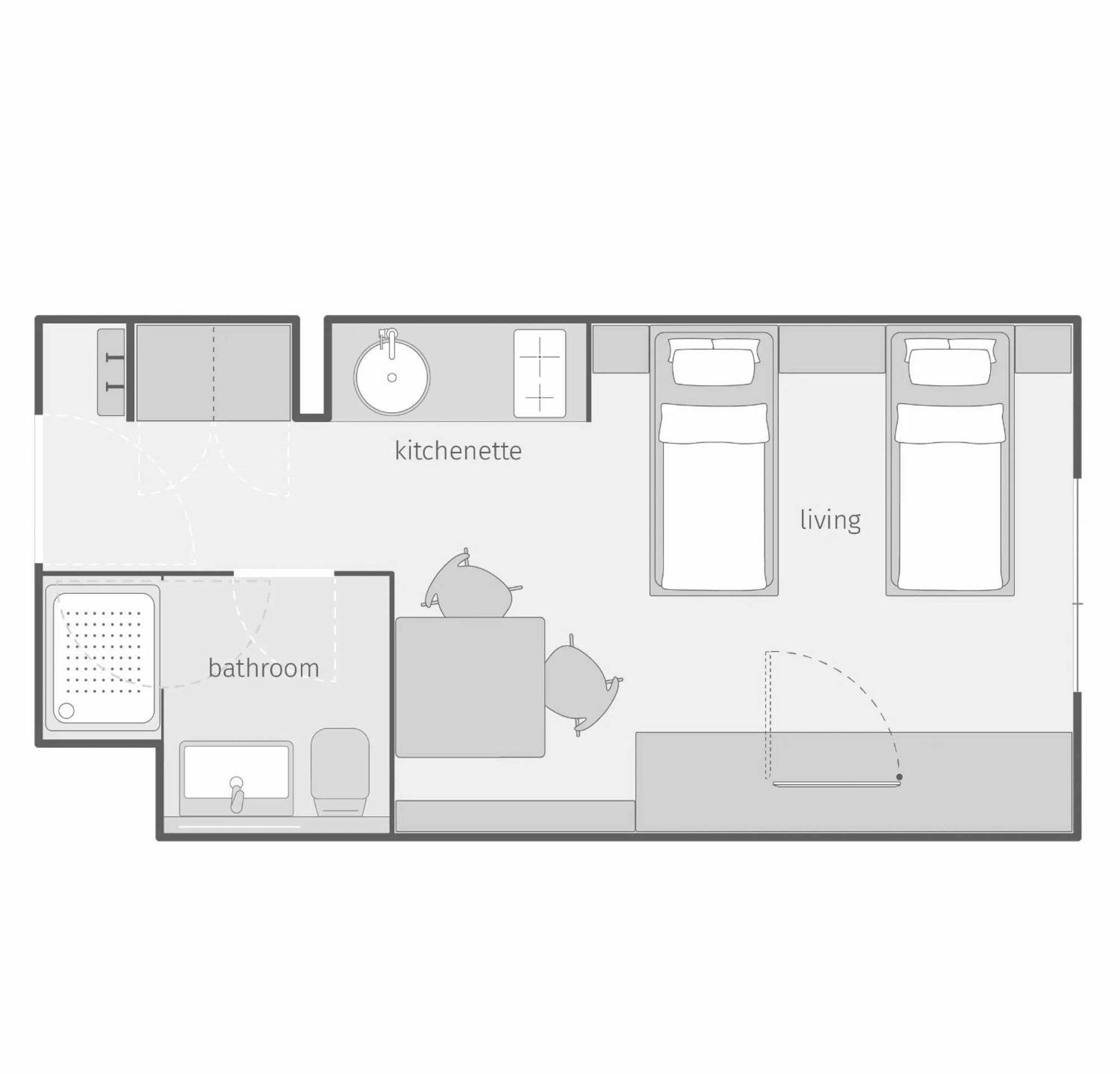 Studio met 2 Aparte Bedden